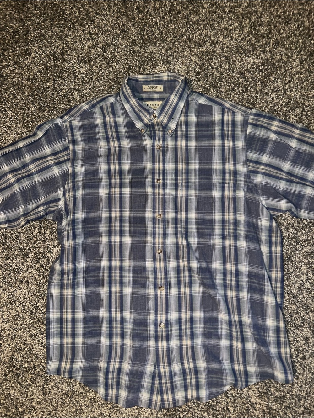 Men's Blue Plaid Button-Down Shirt with Subtle Texture